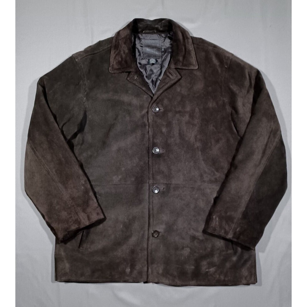 J Crew‎ Jacket Mens L Brown Suede Leather Button Up Quilted Heavy Weight